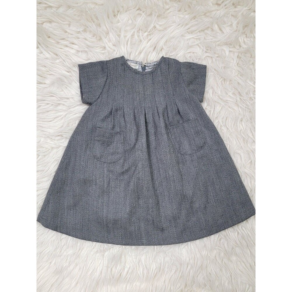 Italian Il Baule di Elianne Girls 6M Short Sleeve Dress Gray Wool Lined Pockets